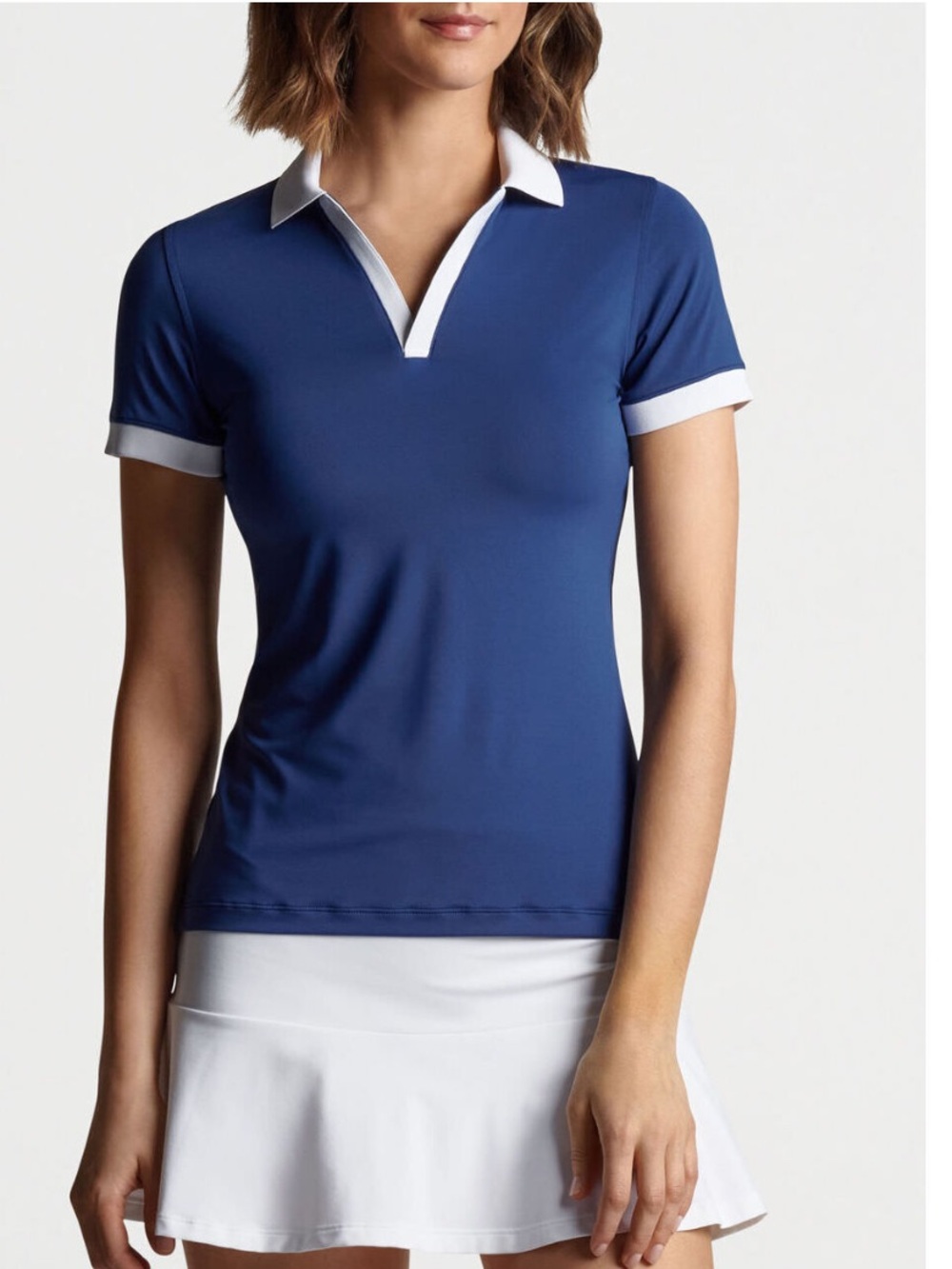 Peter Millar Women's Sport Navy / White Wade Drop-V Tennis Polo Medium M